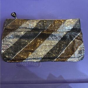 Whiting & Davis Copper,Silver, Gunmetal Mesh Diagonal Stripe Clutch